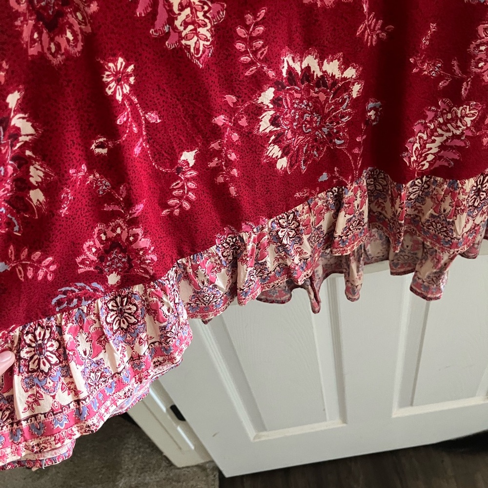 Red Pattern Blouse with Ruffles - Picture 3 of 5